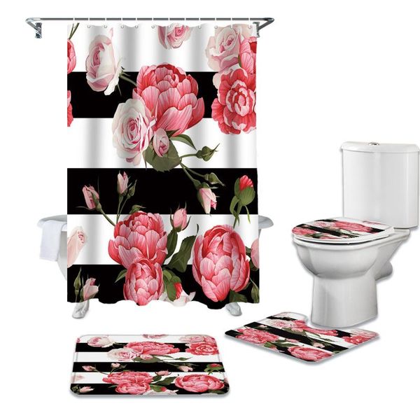 shower curtains peony rose flower black and white stripes pink curtain sets non-slip rugs toilet lid cover bath mat bathroom
shower curtains peony rose flower black and white stripes pink curtain sets non-slip rugs toilet lid cover bath mat bathroom
