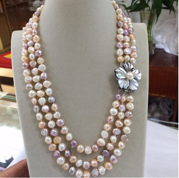 new 3row 8-9mm baroque white pink purple multicolor freshwater pearl necklace 17-19 inches shell flowers clasp, Silver
new 3row 8-9mm baroque white pink purple multicolor freshwater pearl necklace 17-19 inches shell flowers clasp, Silver