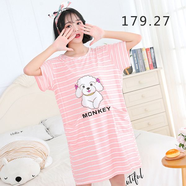 short sleeve nightgown women's cartoon stripes pajamas multi--loose-fit casual tracksuit skirt, Black;red
short sleeve nightgown women's cartoon stripes pajamas multi--loose-fit casual tracksuit skirt, Black;red