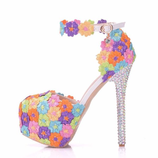 women colorful flowers lace wedding shoes crystal single shoes woman large size 40 41 womens high heels platform buckle, Black
women colorful flowers lace wedding shoes crystal single shoes woman large size 40 41 womens high heels platform buckle, Black