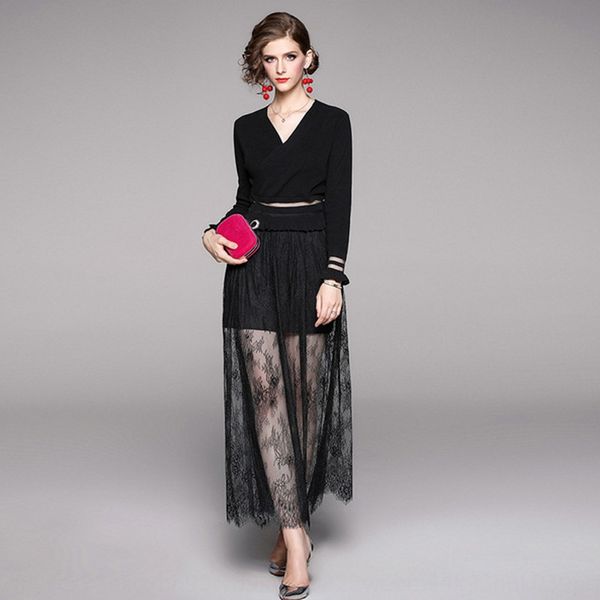 women's 2020 autumn new fashion v-neck knitted dress lace long skirtsleeve flounced knitwear lace stitching long skirt two-piece set bs, Gray
women's 2020 autumn new fashion v-neck knitted dress lace long skirtsleeve flounced knitwear lace stitching long skirt two-piece set bs, Gray