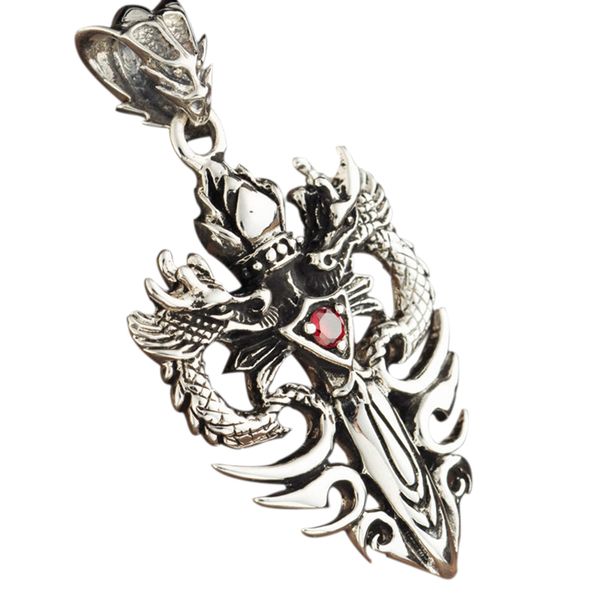 real 925 sterling silver double dragon cross pendant for men with natural red garnet stone fine jewelry 
real 925 sterling silver double dragon cross pendant for men with natural red garnet stone fine jewelry