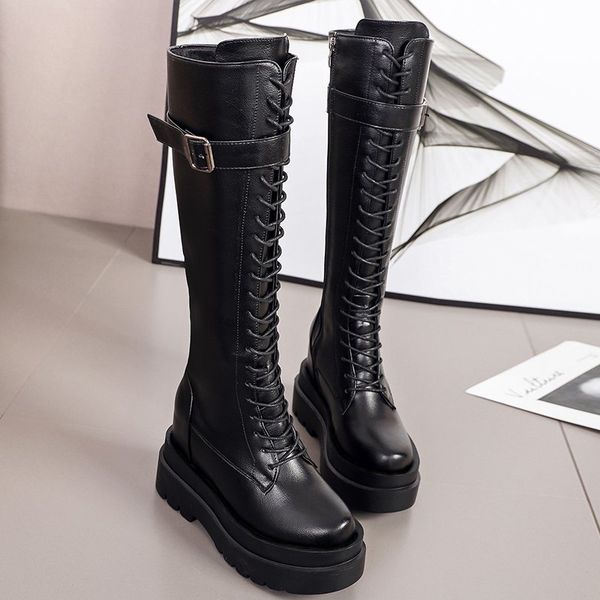 2020 new fashion buckle lace up platform boots women autumn winter ladies chunky shoes pu leather knee high long botas, Black
2020 new fashion buckle lace up platform boots women autumn winter ladies chunky shoes pu leather knee high long botas, Black