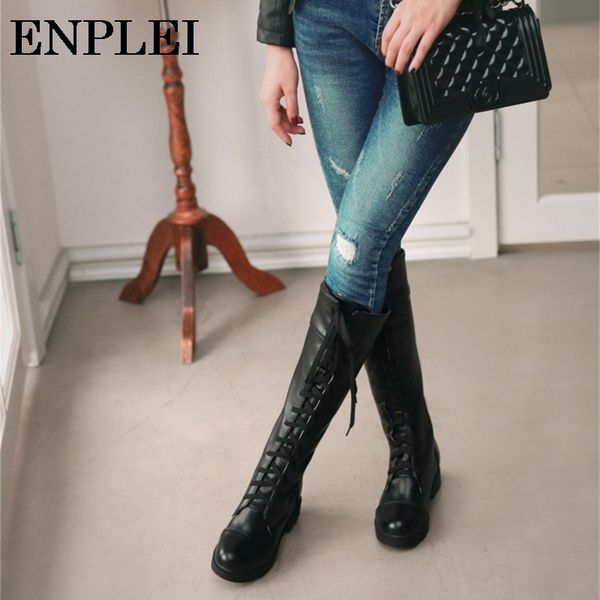 enplei knee high boots women spring autumn lace-up fashion square heel female leather shoes winter pu size 34-43, Black
enplei knee high boots women spring autumn lace-up fashion square heel female leather shoes winter pu size 34-43, Black