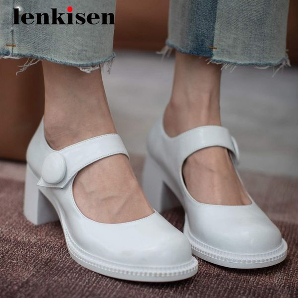 lenkisen korean girls real leather button high street fashion round toe thick high heel hook loop gentlewomen fashion pumps l00, Black
lenkisen korean girls real leather button high street fashion round toe thick high heel hook loop gentlewomen fashion pumps l00, Black