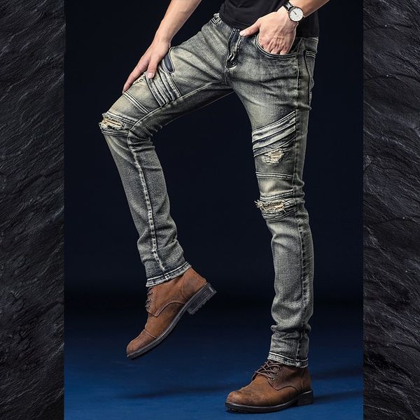 men's jeans men vintage ripped destroyed denim trouser slim fit zipper hombre pleasting skinny, Blue
men's jeans men vintage ripped destroyed denim trouser slim fit zipper hombre pleasting skinny, Blue