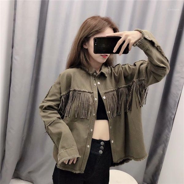 beaded loose denim jacket coat women 2020 fashion long sleeve frayed trim ladies outerwear vintage stylish fringe, Black;brown
beaded loose denim jacket coat women 2020 fashion long sleeve frayed trim ladies outerwear vintage stylish fringe, Black;brown