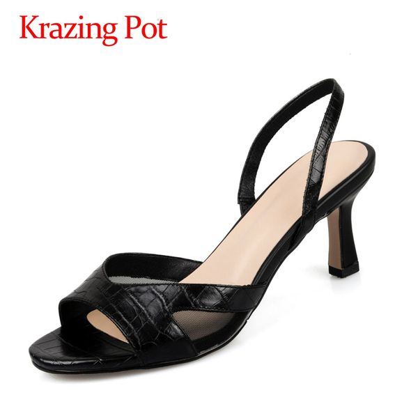 krazing pot genuine leather mixed cloth streetwear gorgeous peep toe thin high heels summer sandals elastic band shoes women l05, Black
krazing pot genuine leather mixed cloth streetwear gorgeous peep toe thin high heels summer sandals elastic band shoes women l05, Black