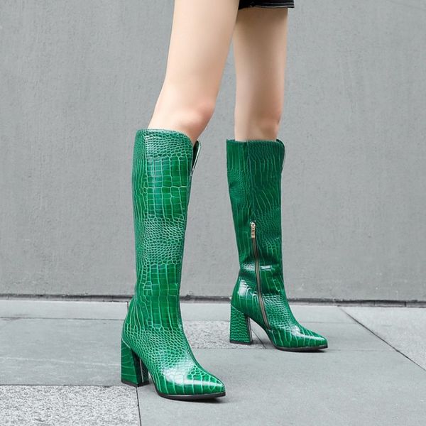 women pointed toe crocodile pattern european style autumn winter boots 2021 cowboy western knee high boots thick high heel woman, Black
women pointed toe crocodile pattern european style autumn winter boots 2021 cowboy western knee high boots thick high heel woman, Black