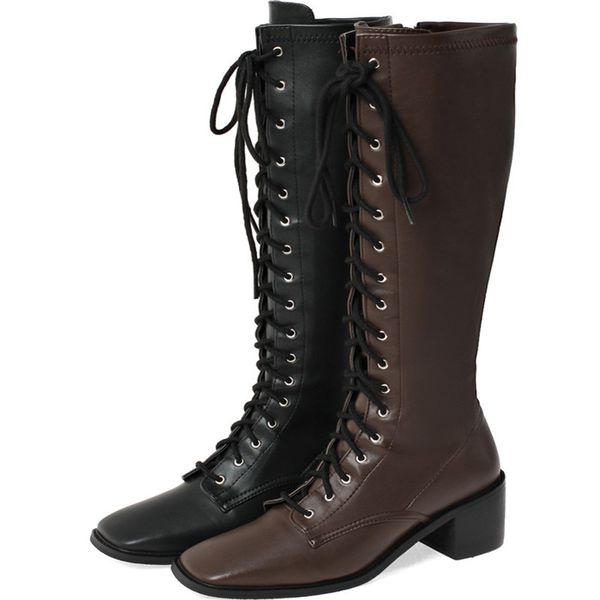 retro cowhide square toe cross-tied women boots thick heel leather soft knee-high boots autumn winter ladies shoes stretch 6cm, Black
retro cowhide square toe cross-tied women boots thick heel leather soft knee-high boots autumn winter ladies shoes stretch 6cm, Black