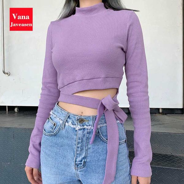 belt bowknot drawstring crop women t-shirt casual purple knitted style long sleeve tees autumn fashion t-shirt women clothes, White
belt bowknot drawstring crop women t-shirt casual purple knitted style long sleeve tees autumn fashion t-shirt women clothes, White