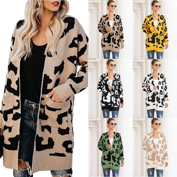 2020 autumn and winter new sweater womens european and american foreign trade selling long double pocket leopard cardigan, White;black
2020 autumn and winter new sweater womens european and american foreign trade selling long double pocket leopard cardigan, White;black
