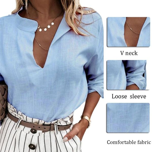 fashion ladies blouse loose long sleeves v-neck linen shirt ladies shirt, White
fashion ladies blouse loose long sleeves v-neck linen shirt ladies shirt, White