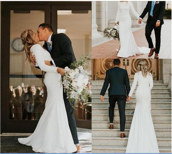 new fashion simple mermaid wedding dresses long sleeves boat neck elestric satin country style plus size wedding dress bridal gowns, White
new fashion simple mermaid wedding dresses long sleeves boat neck elestric satin country style plus size wedding dress bridal gowns, White