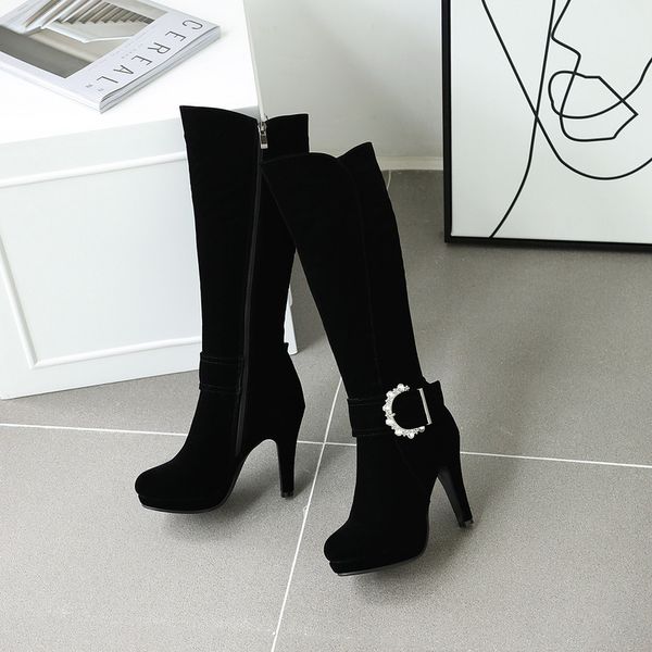 boots 2021 knee high winter women shoe elegant scrub square 10,5cm heel zipper fashion ladies long size 34-43, Black 
boots 2021 knee high winter women shoe elegant scrub square 10,5cm heel zipper fashion ladies long size 34-43, Black