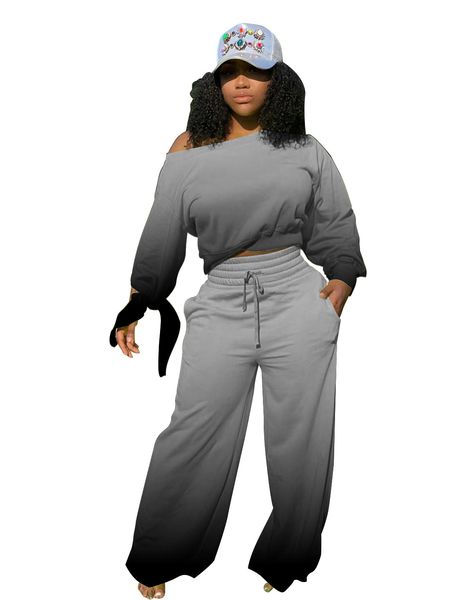 women two piece clothing sets gradient crew neck lace up long sleeve tshirt wide leg pants famale two piece pants, White
women two piece clothing sets gradient crew neck lace up long sleeve tshirt wide leg pants famale two piece pants, White