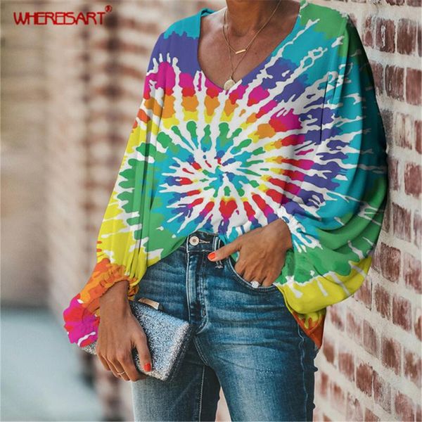women's blouses & shirts whereisart women chiffon blouse colorful tie dye printed lantern sleeve casual rainbow pattern beach soft lad, White
women's blouses & shirts whereisart women chiffon blouse colorful tie dye printed lantern sleeve casual rainbow pattern beach soft lad, White