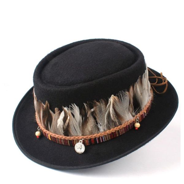 men women feather pork pie hat wool homburg jazz hat flat trilby outdoor elegant lady flat fedora jazz size 58cm, Blue;gray
men women feather pork pie hat wool homburg jazz hat flat trilby outdoor elegant lady flat fedora jazz size 58cm, Blue;gray