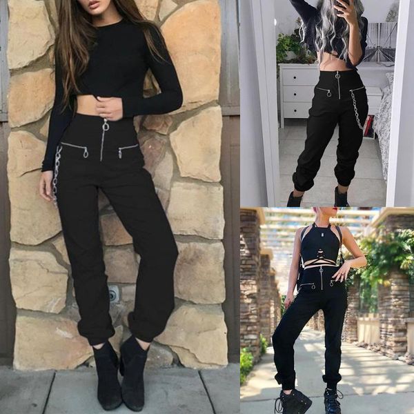 female trousers legging gothic zipper women long pants trousers all black ladies slacks cargo pants fashion casual d30, Black;white
female trousers legging gothic zipper women long pants trousers all black ladies slacks cargo pants fashion casual d30, Black;white