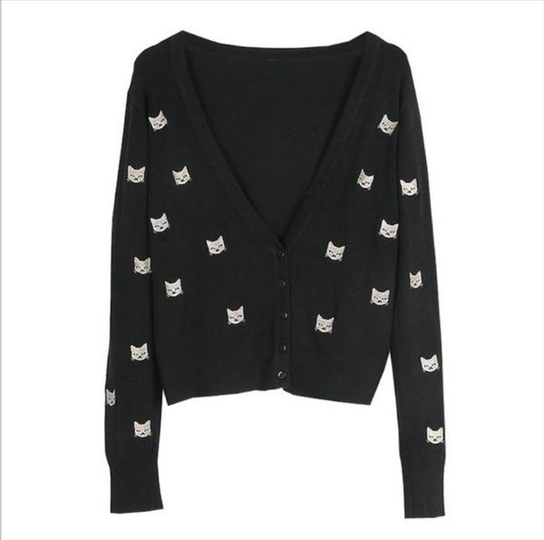 embroidery cat sweater jacket women cardigan knitted sweater coat jumper crochet casual v neck woman cardigans, White;black
embroidery cat sweater jacket women cardigan knitted sweater coat jumper crochet casual v neck woman cardigans, White;black
