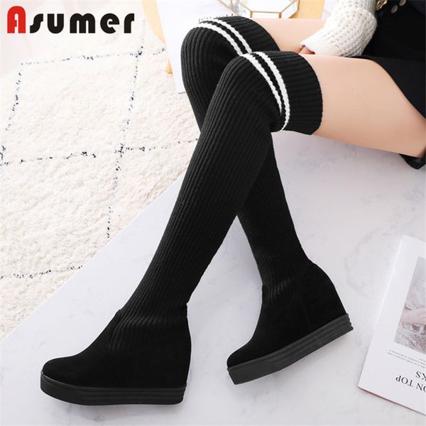asumer 2020 new style slim stretch boots women round toe mixed color autumn winter wedges platform shoes woman thigh high boots, Black
asumer 2020 new style slim stretch boots women round toe mixed color autumn winter wedges platform shoes woman thigh high boots, Black