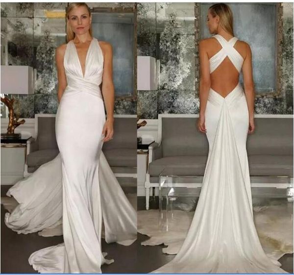 plus size cross belt open back wedding dresses beach mermaid wedding gowns deep v neck ruched sleeveless bridal dresses, White
plus size cross belt open back wedding dresses beach mermaid wedding gowns deep v neck ruched sleeveless bridal dresses, White