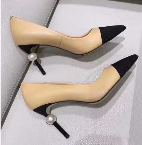 women pumps high heels pearl high heels shoes for women stilettos fashion luxury wedding party shoes big size, Black