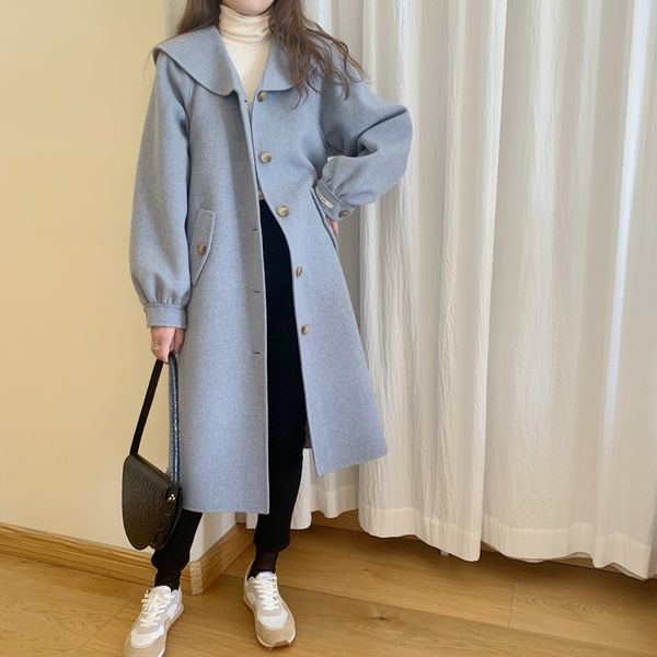 wool coat with round collar midi pattern windbreaker with bubble cuffs four classic colors for option, Black
wool coat with round collar midi pattern windbreaker with bubble cuffs four classic colors for option, Black