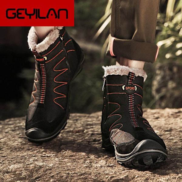 plush lining winter men boots mountaineering ankle boots men winter work shoes outdoor leisure for botas, Black