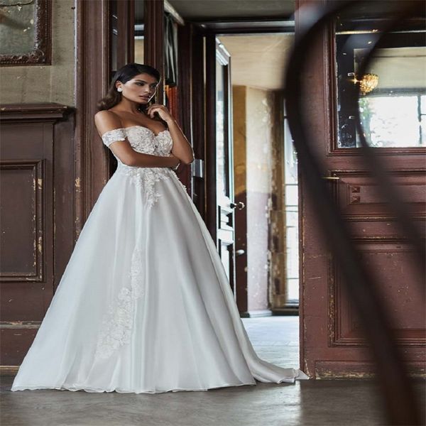 boho a line wedding dresses off shoulder sleeveless applique lace ruched satin bridal gowns elegant sweep train vestido de novia, White
boho a line wedding dresses off shoulder sleeveless applique lace ruched satin bridal gowns elegant sweep train vestido de novia, White