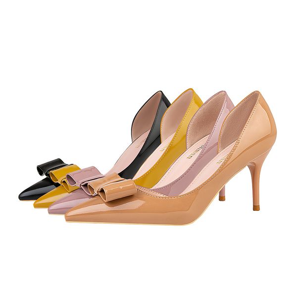 fashion stiletto high heel patent leather pointed toe hollow thin bow high heels single shoes women, Black
fashion stiletto high heel patent leather pointed toe hollow thin bow high heels single shoes women, Black