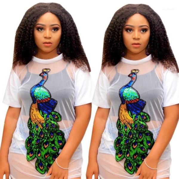 panelled peacock crew neck short sleeve fashion feamle clothing plus size casual apparel womens summer designer perspective tshirts gauze, White
panelled peacock crew neck short sleeve fashion feamle clothing plus size casual apparel womens summer designer perspective tshirts gauze, White