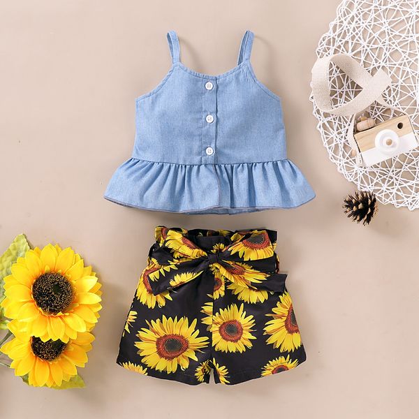 toddler baby girls ruffles denim suspender +sunflower print shorts outfits, Pink;blue
toddler baby girls ruffles denim suspender +sunflower print shorts outfits, Pink;blue