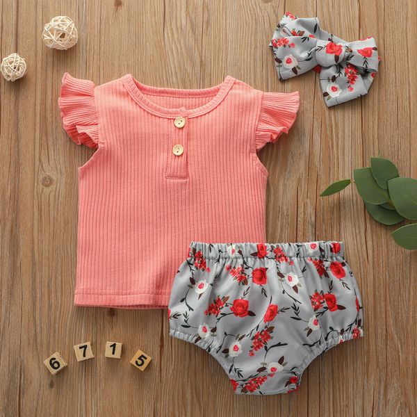 little girls outfits summer 3pcs fashion flying sleeve + floral briefs + bow headband suit, White
little girls outfits summer 3pcs fashion flying sleeve + floral briefs + bow headband suit, White