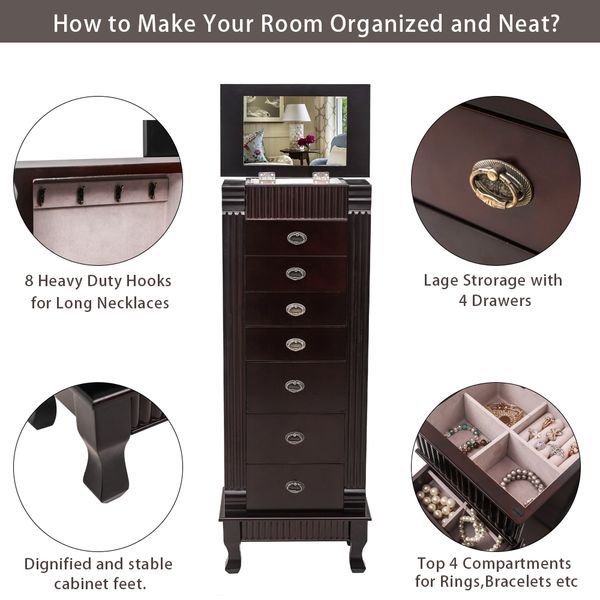8 layers 7 drawer jewelry mirror cabinet jewelry cabinet wardrobe storage cabinet rack storage box wooden box floor type dark brown, Black;white
8 layers 7 drawer jewelry mirror cabinet jewelry cabinet wardrobe storage cabinet rack storage box wooden box floor type dark brown, Black;white