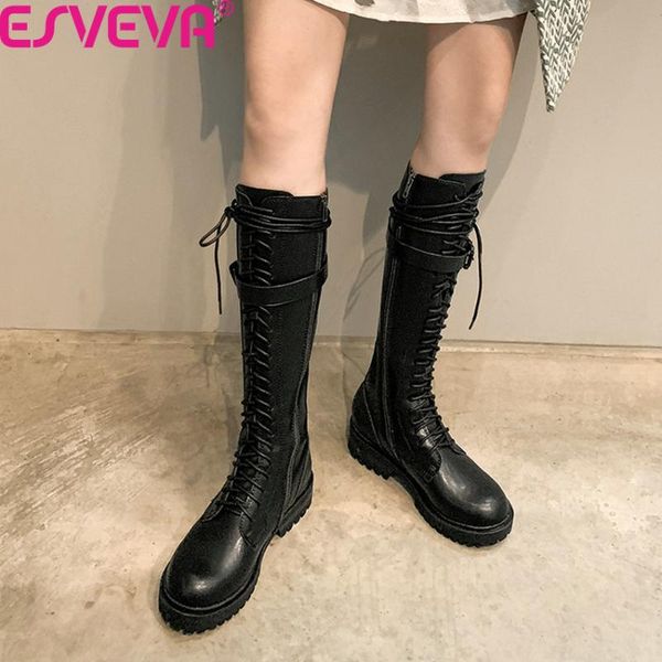 esveva 2021 knee high women boots square heel round toe fashion women shoes pu buckle lace up zipper ladies pumps size 34-43, Black
esveva 2021 knee high women boots square heel round toe fashion women shoes pu buckle lace up zipper ladies pumps size 34-43, Black
