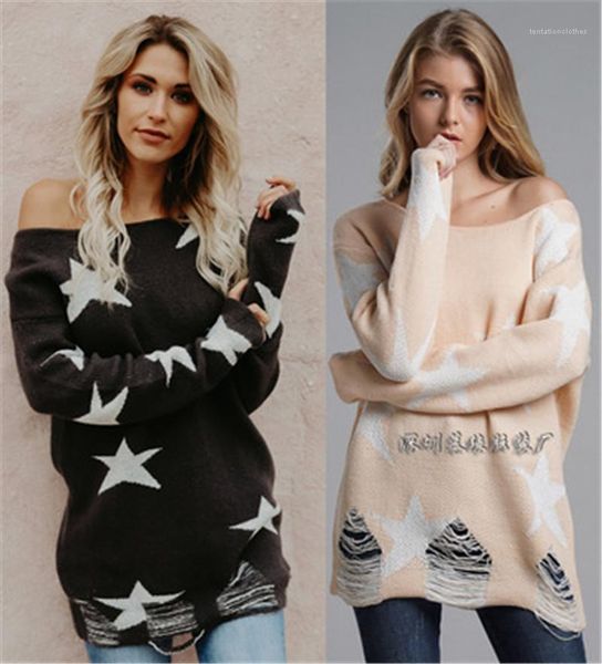 new autumn ladies pentagram print sweaters designer female casual hole long sleeve clothes women pullover loose sweater fashion trend, White;black
new autumn ladies pentagram print sweaters designer female casual hole long sleeve clothes women pullover loose sweater fashion trend, White;black