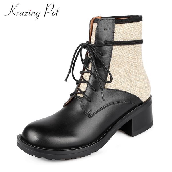 krazing pot 2020 natural genuine leather lace up elegant round toe western boots keep warm thick med heels ankle boots l63, Black
krazing pot 2020 natural genuine leather lace up elegant round toe western boots keep warm thick med heels ankle boots l63, Black