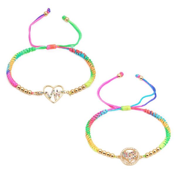 rainbow rope woven bracelet adjustable copper zircon ecg heart chain for girls xxfd, Black 
rainbow rope woven bracelet adjustable copper zircon ecg heart chain for girls xxfd, Black