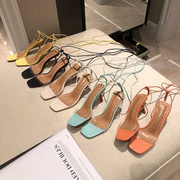 women sandals fashion open toe pvc transparent sandals cross ankle strap lace up thin high heels party pumps, Black
women sandals fashion open toe pvc transparent sandals cross ankle strap lace up thin high heels party pumps, Black