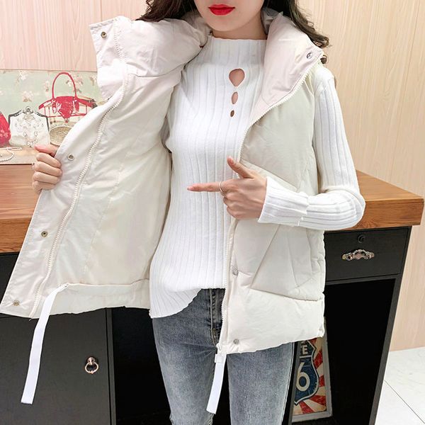 women's vests 2021 women winter stand collar draw rope short korean vest female cotton padded solid sleeveless waistcoat a216, Black;white
women's vests 2021 women winter stand collar draw rope short korean vest female cotton padded solid sleeveless waistcoat a216, Black;white