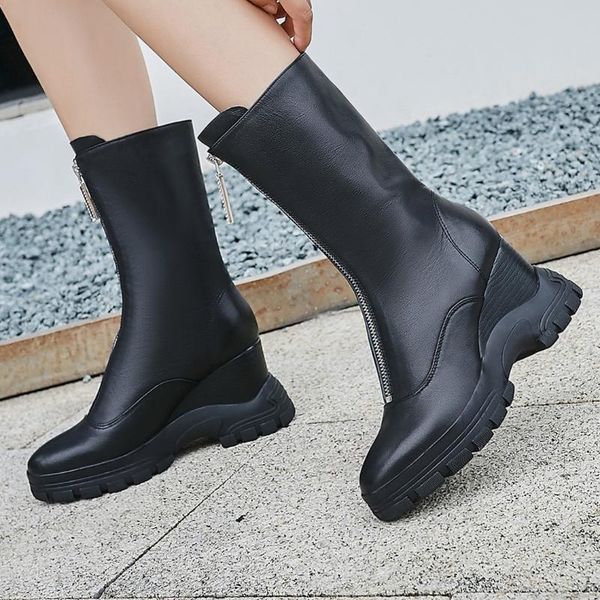 boots women's genuine leather wedge platform mid-calf front zip winter warm plush comfort heels shoes, Black
boots women's genuine leather wedge platform mid-calf front zip winter warm plush comfort heels shoes, Black