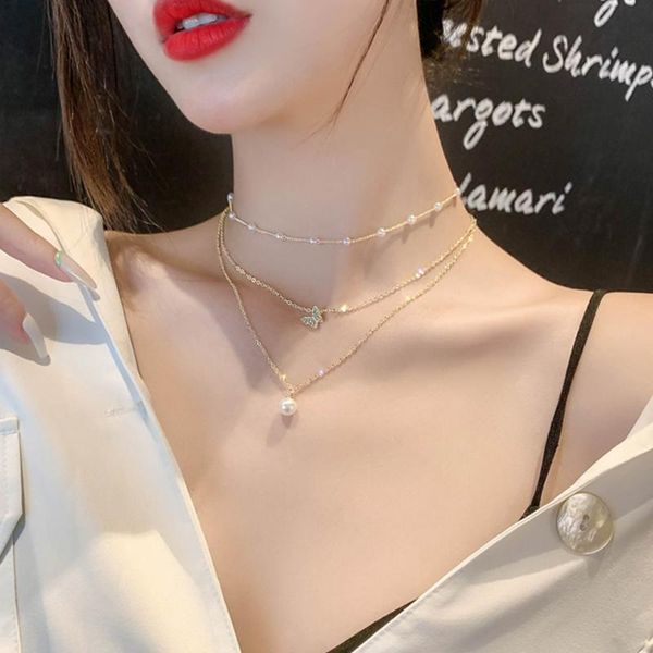 2020 multi layer chain gold choker necklace women korean style pearl pendant necklace fashion zircon butterfly jewelry collar, Silver
2020 multi layer chain gold choker necklace women korean style pearl pendant necklace fashion zircon butterfly jewelry collar, Silver