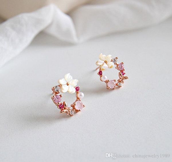 100% genuine 925 sterling silver stud earrings pink flower garland zircon earring brinco for women fine jewelry002, Golden;silver
100% genuine 925 sterling silver stud earrings pink flower garland zircon earring brinco for women fine jewelry002, Golden;silver