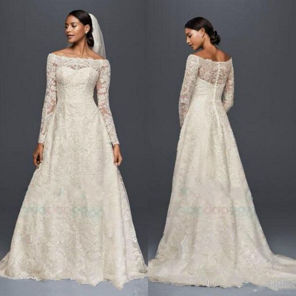 oleg cassini modest wedding dresses with long sleeves lace applique off the shoulder garden outdoor wedding dresses plus size bridal gowns, White
oleg cassini modest wedding dresses with long sleeves lace applique off the shoulder garden outdoor wedding dresses plus size bridal gowns, White