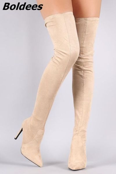 women elegant beige suede pointed toe stiletto heel thigh high boots trendy side half zip long boots celebrities in same ell, Black
women elegant beige suede pointed toe stiletto heel thigh high boots trendy side half zip long boots celebrities in same ell, Black