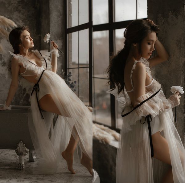 illusion women night robe bathrobe wedding bridesmaid robes ruffles tulle sleepwear long lingeries pregnant bridal party shower robe, White
illusion women night robe bathrobe wedding bridesmaid robes ruffles tulle sleepwear long lingeries pregnant bridal party shower robe, White