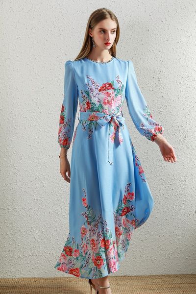 428 2020 flora print dress blue wedding dress long sleeve prom fashion slim womens clothes sh, White;black
428 2020 flora print dress blue wedding dress long sleeve prom fashion slim womens clothes sh, White;black