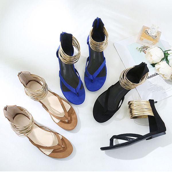large size roman sandals flat bottom toe women's sandals golden ankle flat heel, Black
large size roman sandals flat bottom toe women's sandals golden ankle flat heel, Black