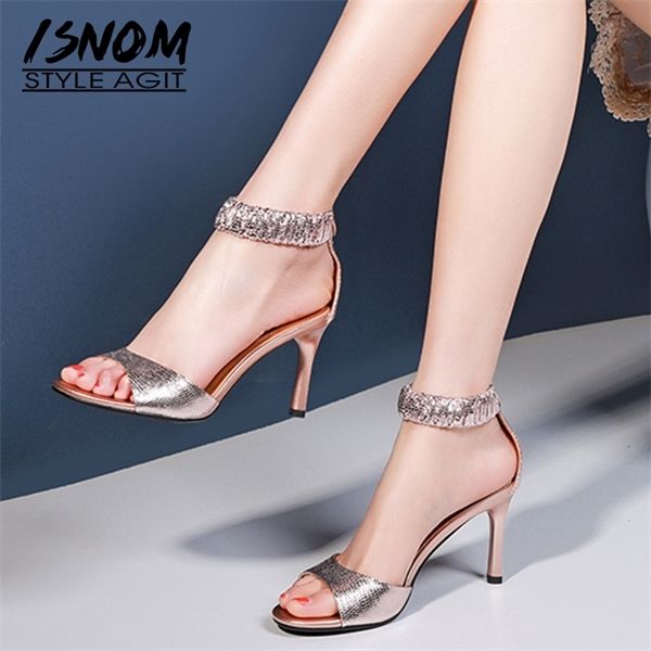 isnom elastic ankle strap sandals women summer sandals woman shoes female emboss sheepskin party shoes ladies high heels shoes 0925, Black
isnom elastic ankle strap sandals women summer sandals woman shoes female emboss sheepskin party shoes ladies high heels shoes 0925, Black